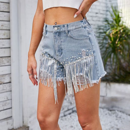 Diamond Studded Denim Shorts HEDVVHDBEH