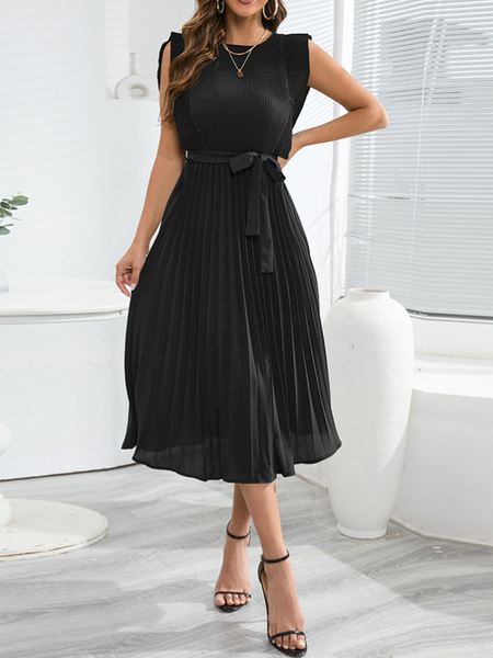 Ruffle-Sleeved Pleated Dress HWUBEP9C93