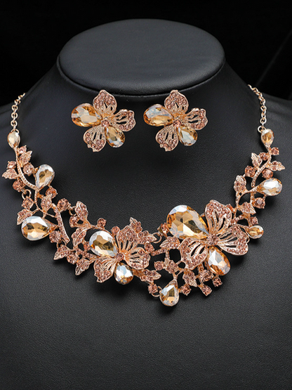 Alloy Crystal Flower Necklace Earring Set HN7297Y9SH