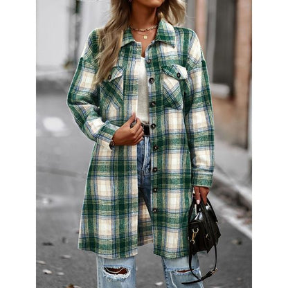 Women's Retro Plaid Long Cardigan Shirt Jacket Coats for Women