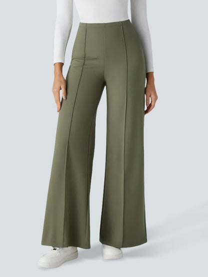 Solid Color High Waisted Pick-Stitching Classic and Chic Wide-Leg Work Pants