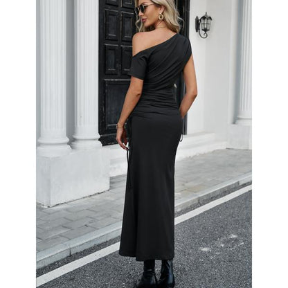 Women's Dress Asymmetric Neck Ruched Fitted Dress