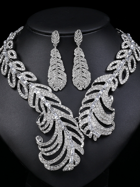 Feather Shape Necklace Earring Set HN7297YNSH