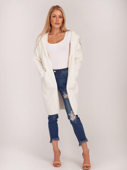 Women's Open Front Long Sleeve Lightweight Hooded Cardigan Coat