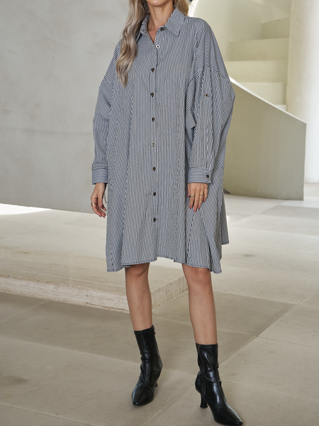 Women's Oversized Casual Long Sleeve Striped Shirt Dress