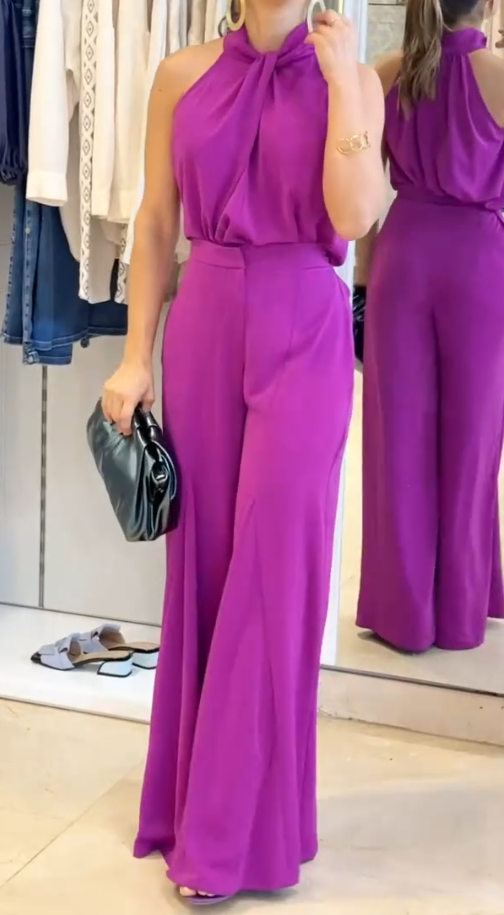 Women's Jumpsuit Sleeveless Hanging Neck Wide Leg Jumpsuit YJS240416007