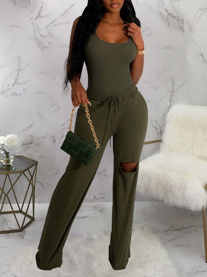 U-neck Tank Top with Wide Leg Pants set