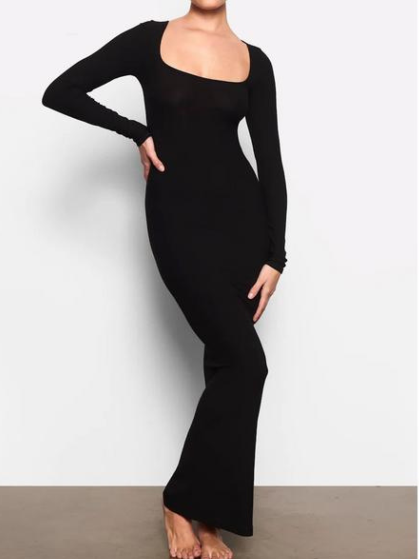 Square Neck Long Sleeve Slim Fit Dress