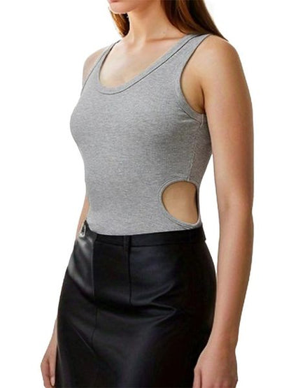 Women's Cutout Sleeveless Scoop Neck Plain Bodysuit Top HEDVBS5KSL