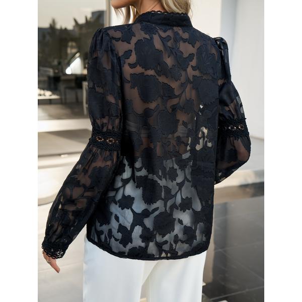 Bubble Sleeve Floral Print Sheer Lace Top Blouse HT2Q8STHA7