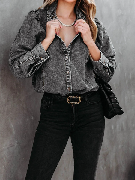 Versatile Collar Casual Street Style Denim Shirt HW5Z3MEZAA