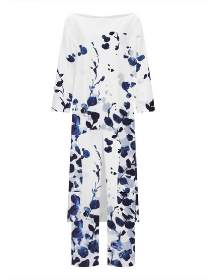 Irregular-cut Printed Shirt and Wide-Leg Pants Set HW5NBBXTCR