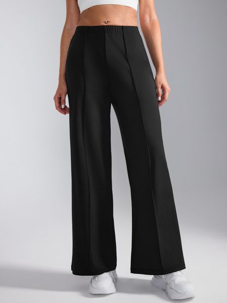 Solid Color High Waisted Pick-Stitching Classic and Chic Wide-Leg Work Pants