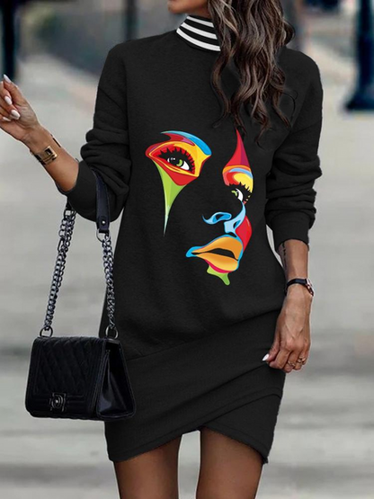 Crew Neck Swirl Print Dress HFHSKNK4A8