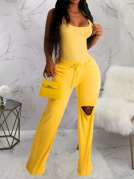 U-neck Tank Top with Wide Leg Pants set