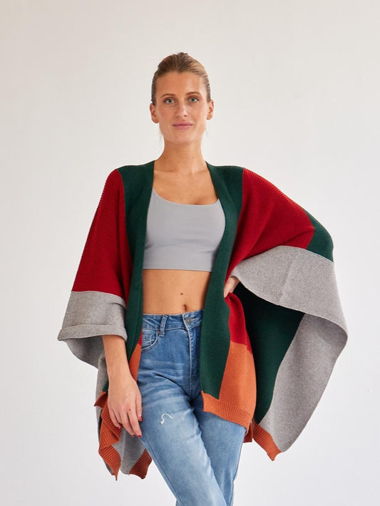 Women's Plaid Loose Knit Cardigan Women's Jacket Poncho