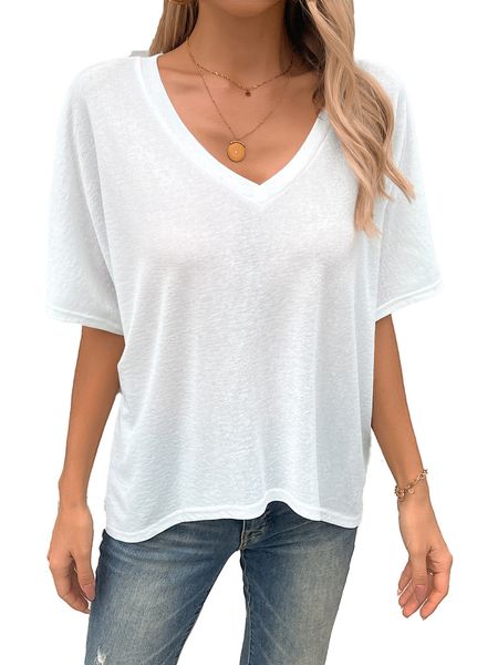 Women's T-Shirt V Neck Loose Half Sleeve T-Shirt Flowy Top H5YAP89Q7F