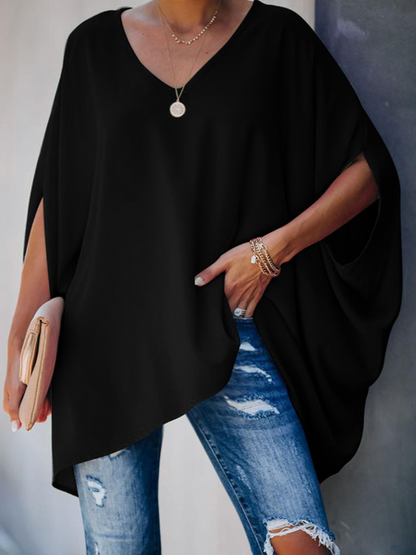 Bat Wing V Neck Blouse HFLDPQC9HB