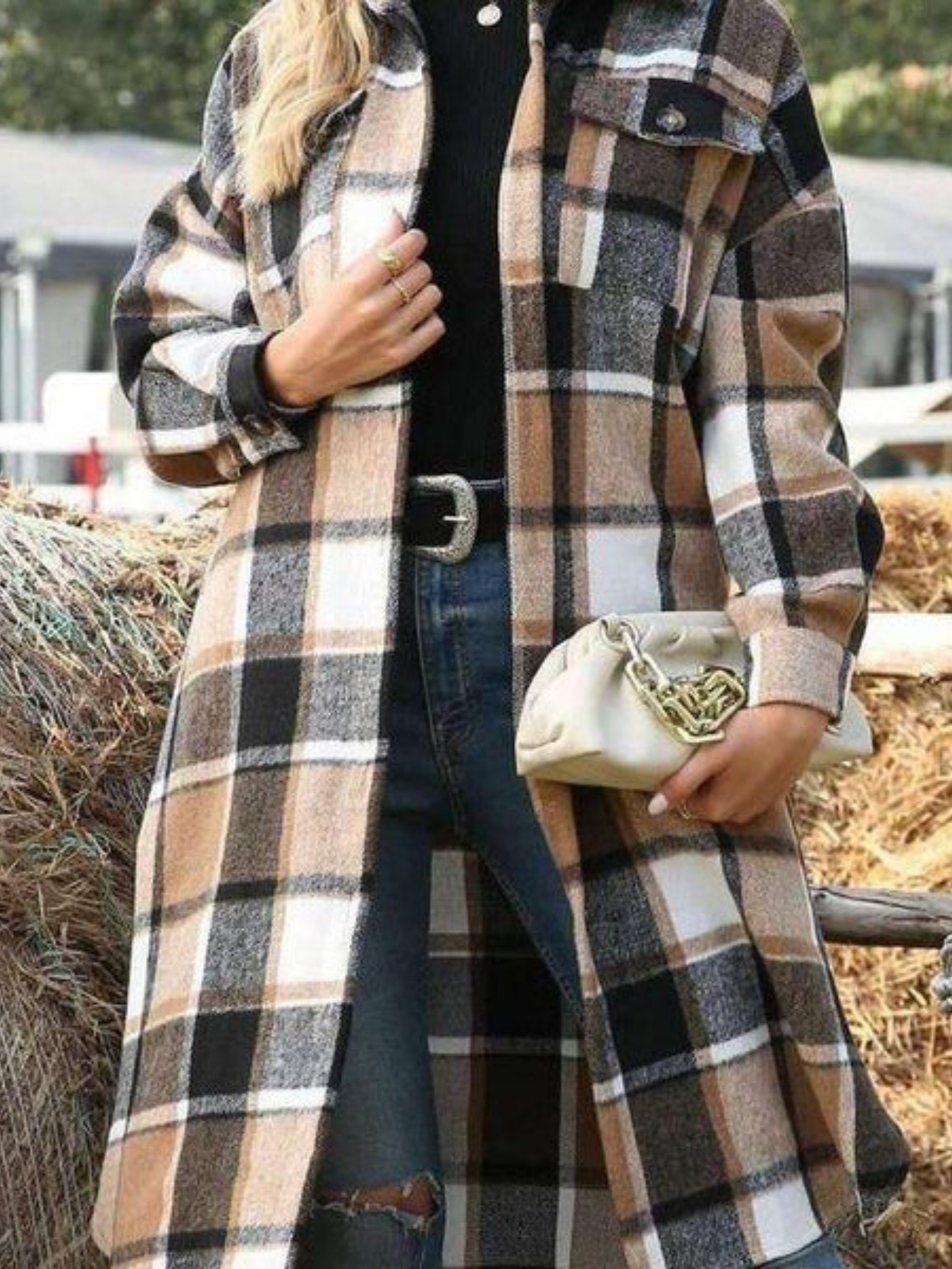 Women's Retro Plaid Long Cardigan Shirt Jacket Coats for Women