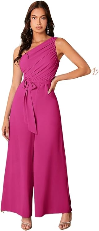 Women's Solid Color Single Shoulder Jumpsuit YJS240416005