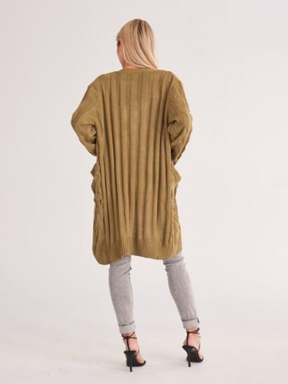 Women's Long Cardigan Cable Knitted Sweater