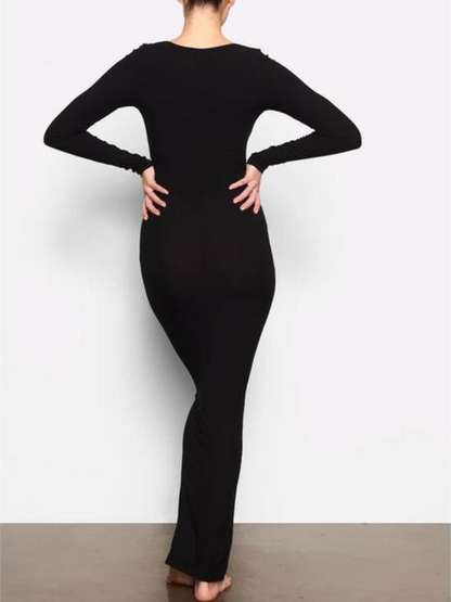 Square Neck Long Sleeve Slim Fit Dress