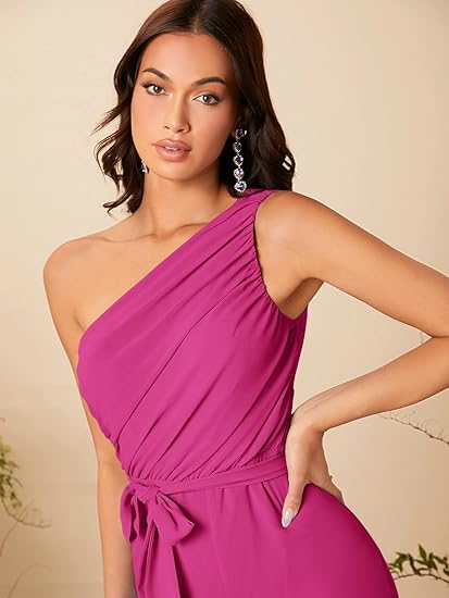 Women's Solid Color Single Shoulder Jumpsuit YJS240416005