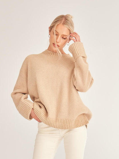 Women's Crewneck Oversized Fuzzy Knit Pullover Sweater