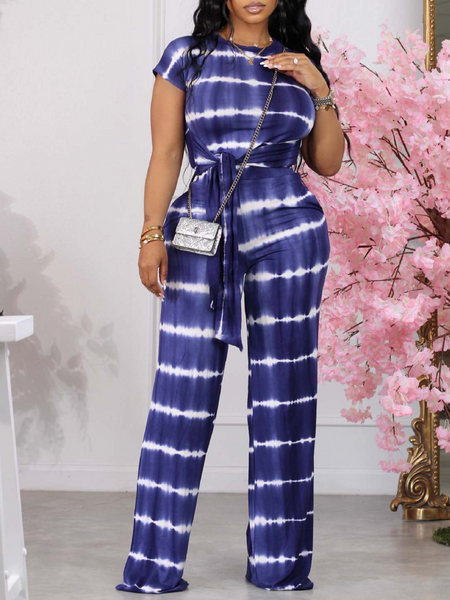 Short-sleeved Tie Waist T-shirt & Pants Two-piece Set  HW5U3QYHU7