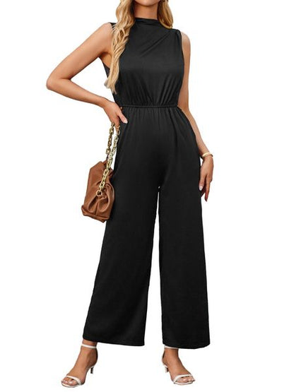 Sleeveless Wide Leg Long Pants Cutout Back Jumpsuit  HED2LHHH32