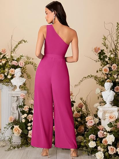 Women's Solid Color Single Shoulder Jumpsuit YJS240416005