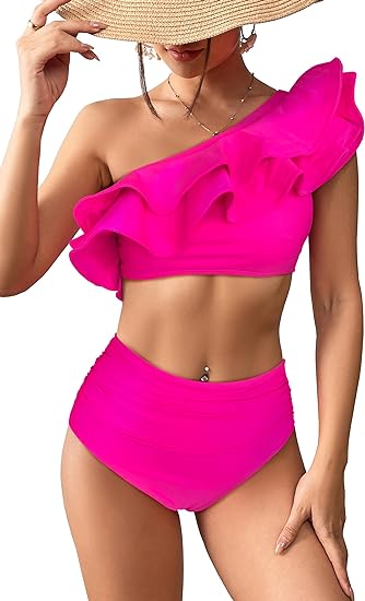 Women's one shoulder lace sexy bikini swimsuit set YSW240402001