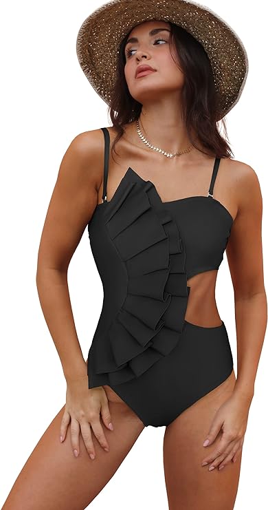 Ruffle One Piece Swimsuit Off The Shoulder Swimwear YSW240402004