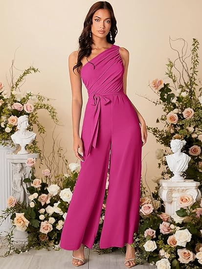 Women's Solid Color Single Shoulder Jumpsuit YJS240416005