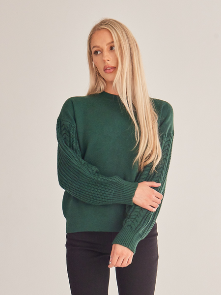 Long Sleeve Crewneck Cable Knit Pullover Sweater