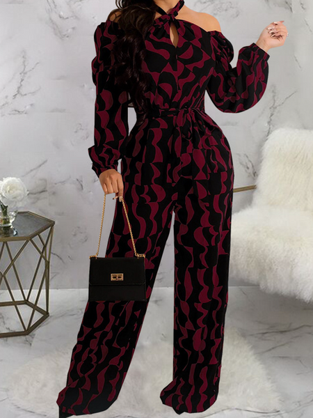 Printed Long-Sleeved Halterneck Jumpsuit H638YP2QHN