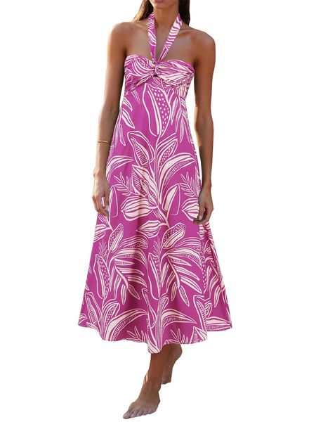 Halter Neck Printed Dress Bohemian Style Flowy Hem Dress HEDZRES27N