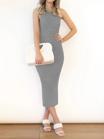 ELSSIME Stretchy Casual Midi Dress With Slit