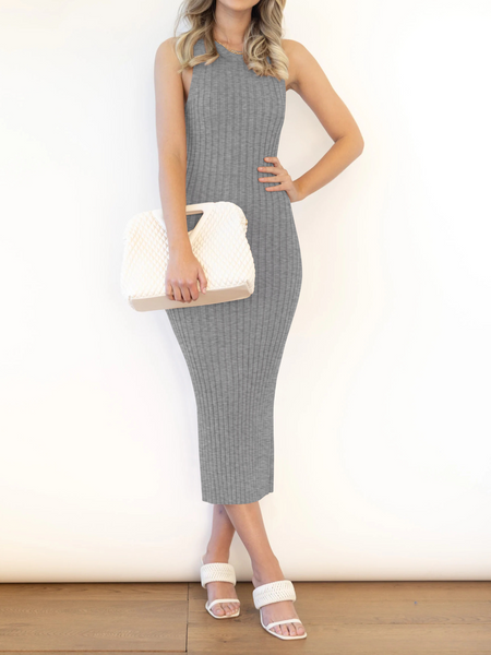 ELSSIME Stretchy Casual Midi Dress With Slit