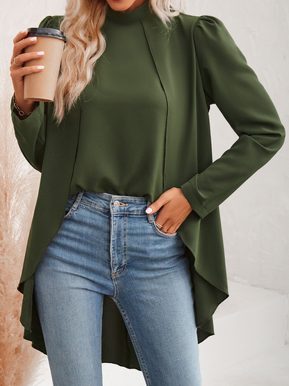 leisure solid color half-high collar long-sleeved fake two-piece shirt  HW5NBSW75H