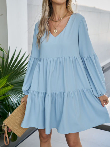 V-neck Lantern Sleeve Long Sleeve Dress HTL67HZ7EM