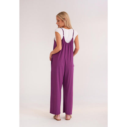 Women‘s Solid Color Slip Pocket Loose Suspender Jumpsuit