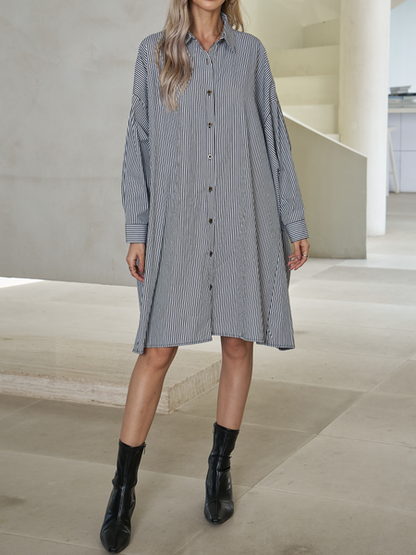 Women's Oversized Casual Long Sleeve Striped Shirt Dress