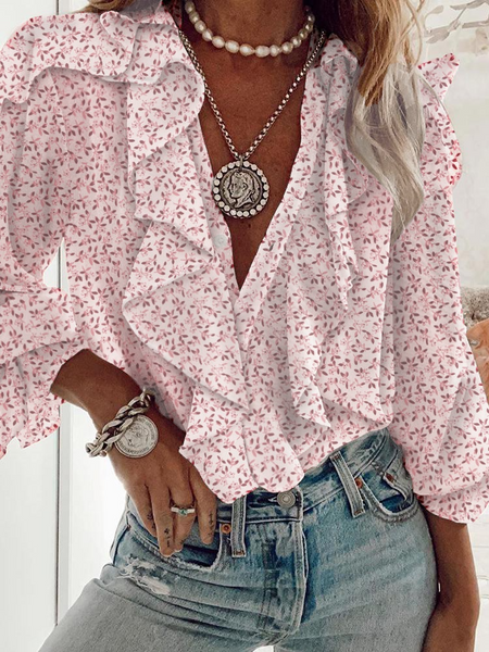 Chiffon V-Neck Long-Sleeved Shirt HFLDPQUXLV