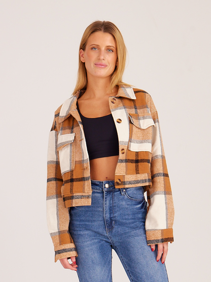 Women's Short Plaid Cardigan Shirt Retro Jacket Coat