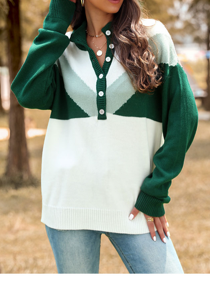 Color Collared Long-Sleeved Sweater HFH82WFZ9H