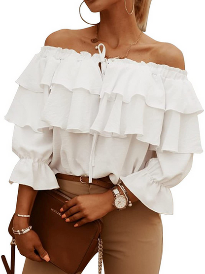 Off Shoulder Tie-Front Ruffle Blouse H6ACEE8PSH