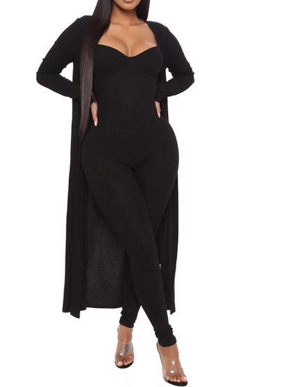 Women's Suspender Jumpsuit + Loose Long-Sleeved Jacket