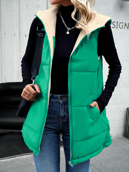 ELSSIME Medium-length Zip Up Hooded Puffer Vest