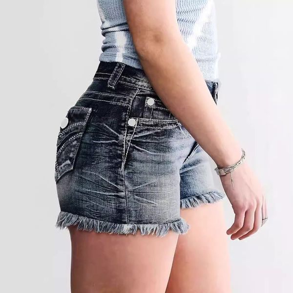 Retro Fleece Embroidered Denim Shorts HEHEZCHKEC